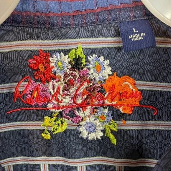Robert Graham Southwestern Embroidered Floral And Stripe Shirt L Flip Cuff - Picture 5 of 10